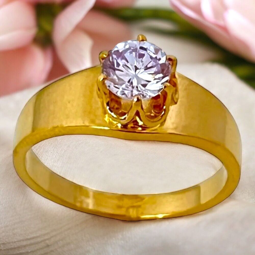 Vintage 1970s Ring Size 9 Clark Coombs Lavender CZ Solitaire Gold Plated - 14L